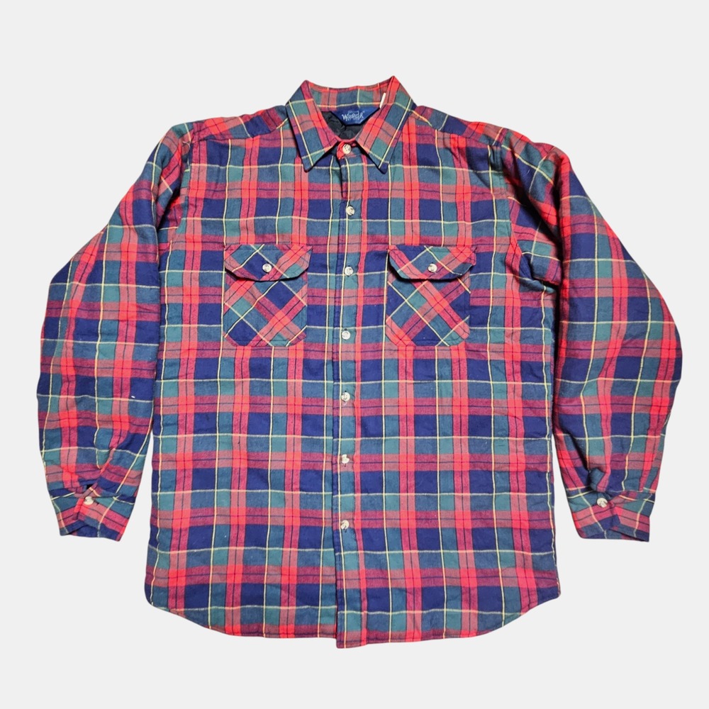 Vintage Woolrich Mens Plaid Flannel Quilt Lined Shacket Shirt Jacket L Cotton